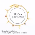 18K vergoldetes Edelstahlarmband mit bunten Edelsteinen und kleinen Kreuzanhängern - Kreuz mit Strass (19#) / 1.5mm / Gold