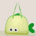 Kids fish shape mesh beach bag with big eyes, large capacity for outdoor sand toys and travel. - Yellow-Green