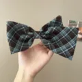 Retro blau-braune karierte Schleife Haarschmuck im klassischen französischen Academy-Stil - Haarschleife / Blau-Braun Karomuster