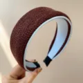 Macro detail of elegant brown woven tweed wide headband showcasing high-quality fabric - Wide Headband
