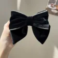 Elegant black velvet bow hair clip with white trim detail for women's hair accessory - Velvet Bowknot Hair Clip