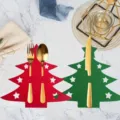 Detail of red and green felt Christmas tree cutlery holders on a marble table - Maple Leaf Christmas Tree / 12 Pieces/Pack (6 Red + 6 Green) / Red+Green