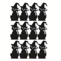 Set of 12 black felt witch cat silhouettes for Halloween themed cutlery decor and clips - Black Cat / Set of 12 / Black