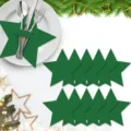 Green felt star-shaped Christmas cutlery holders set showing usage and quantity - Pentagram / 12-Piece Set / Green