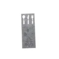 Macro detail of a gray felt Christmas cutlery holder featuring festive tree cutouts - Gray