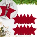 Detailed macro view of red felt star shaped cutlery holders for Christmas dining table - Pentagram / 12-Piece Set / Red