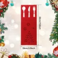 Detailed dimensions of a red Christmas tree cutlery holder for holiday silverware storage - Red