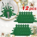 12-piece green felt Christmas tree cutlery holders for festive holiday table decor - Maple Leaf Christmas Tree / 12-Piece Set / Green