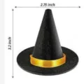 Miniature black felt witch hat with yellow satin ribbon, size 3.2x2.75 inch for crafts - Black