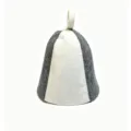 Chapeau de sauna professionnel en feutre de laine gris et blanc avec boucle de suspension - Style Bicolore / Patchwork Gris et Blanc