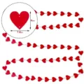Close-up detail of red felt heart banner garland showing single heart dimensions of 7.8cm by 6cm - Vertical Heart Style / 10 Pieces / Red