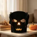 Halloween black felt skull candle holder with hollowed design for spooky party desktop decor - Skull / Black