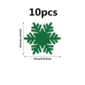 Set of 10 green felt snowflake Christmas decoration placemats measuring 15x13cm - Hexagonal Snowflake / 10 Pieces / Green