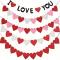 Valentine's Day felt heart garland with I Love You banner for romantic room decoration - Letters & Heart Combination Set