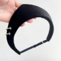 Detailed view of black velvet headband with silver rings and adjustable elastic strap - Crown Ring Hairband / Adjustable Size / Black