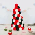 Handmade wool felt ball Christmas tree decor in red, white and green, 2cm pompoms - Felt Ball Christmas Tree Ornament / Red White Dark Green Mix