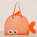 Orange mesh beach bag with big eyes, large capacity travel tote for kids sand toys. - Orange Red