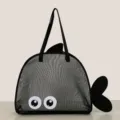Cute cartoon fish shape mesh beach bag for kids, large capacity toy storage tote bag. - Salla Black