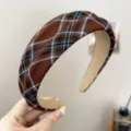 Detailed macro view of vintage brown plaid wide headband with soft fabric texture - Textured Headband (S397) / Coffee Plaid