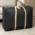 Large capacity black storage bag with golden handles, ideal for moving, clothes and quilts. - Medium Thickened (60x40x25cm) / Black