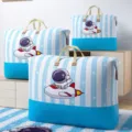 Large capacity striped storage bag with cute cartoon astronaut design for bedding clothes organizing - Extra Large Thickened / Astronaut