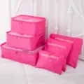 Conjunto de 6 bolsas de almacenamiento de viaje rosas organizadores prácticos para maletas. - Juego de 6 piezas versión mejorada y gruesa / Rosa rojo