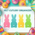 Four colorful felt rabbit cutlery organizers shown with 15x8cm dimensions for Easter - 4 Pieces / Mixed Colors