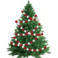 Rote und weiße Wollfilzball-Girlande um einen grünen Weihnachtsbaum gewickelt - Wollkugel-Girlande (Stil 02) / 25er Pack / Rot Weiß