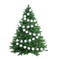 White wool ball garland wrapped around a green Christmas tree for holiday party decor - Wool Ball Garland (Style 03) / 25 Pack / Pure White