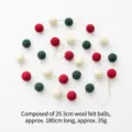 Handmade Christmas wool felt ball garland with 25 red green and cream balls 180cm - Wool Ball Garland (Style 01) / 25 Pack / Red Green and White