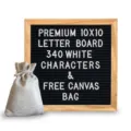 Premium 10x10 Zoll Filz Buchstabentafel mit Holzrahmen, 340 Zeichen und Leinenbeutel - Eichenholz Buchstabentafel / 10x10 Zoll