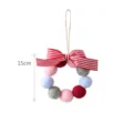 Handmade wool felt ball wreath with red striped bow, 15cm festive wall hanging - Wool Ball Wreath with Bow (Large) / 15cm Diameter / Red Pink Grey Blue