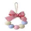 Handmade colorful wool felt ball wreath with red striped bow for festive wall hanging decor - Wool Ball Wreath with Bow (Large) / 15cm Diameter / White Pink Blue