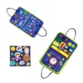 Portable felt busy board for toddlers featuring space themes and motor skill activities - Dinosaur