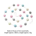 Guirlande de boules en feutre de laine pastel 180cm pour déco de chambre d'enfant et Noël - Rose Blanc Bleu Gris