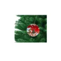 Christmas tree ornament featuring a reindeer and snowman design in festive red - Round Ornament / 10cm