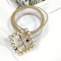 Transparent PVC waist belt for women with gold beaded chains and elegant pearl buckle decor. - Style 6: Square Pearl Buckle + Gold Edge Beads