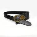 Zwarte brede riem met metalen klinknagels en antieke bronzen ronde gesp voor dames mode. - Zwart