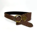 Vintage brown wide leather belt for women with retro metal buckle and metal stud decoration. - Style C: 3.8cm Antique Gold Buckle + Brown Belt