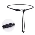 Schwarze Leder-Taillenkette mit Perlen und Knotendetails, elegantes Kleidungsaccessoire. - 120cm / Schwarz