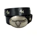 Vintage punk stijl zwarte lederen riem met grote stierenstrik gesp en metalen studs. - Stijl A (3.8cm Zilveren Gesp met Paardenhoofd Klinknagels) / Zwart