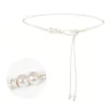 Elegante cremeweiße geflochtene Taillenkette mit Perlen Dekor, schickes Kleid Accessoire. - 120cm / Weiß