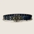Vintage black leather belt with ornate antique bronze floral buckle and star eyelets variant. - Style D: 3.8cm Gold Vine Buckle & Black Belt [Star Holes]