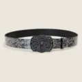 Gothic cross buckle belt with distressed floral pattern, vintage punk style fashion accessory wear. - Style A / 105cm