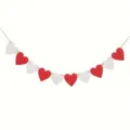 Decorative Valentine's Day felt heart garland featuring red and white hanging hearts - Red & White Horizontal Heart Style / 10 Pieces / Red and White