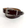 Vintage style brown leather belt for women with ornate silver metal buckle casual design - 105cm / Coffee Genuine Leather Belt