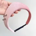 Detail of pink velvet headband with stylish silver rings and soft padding - Crown Ring Hairband / Adjustable Size / Pink