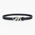 Black glitter belt with silver oval A letter buckle, stylish accessory for jeans and dresses. - Shiny A Buckle Sequin Style / Black Pink