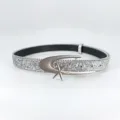 Silver glitter belt with metallic moon and star buckle, stylish fashion waist accessory. - 105cm / Silver