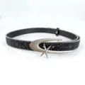 Black glitter belt featuring a unique silver moon and star buckle, stylish waist accessory. - 105cm / Black